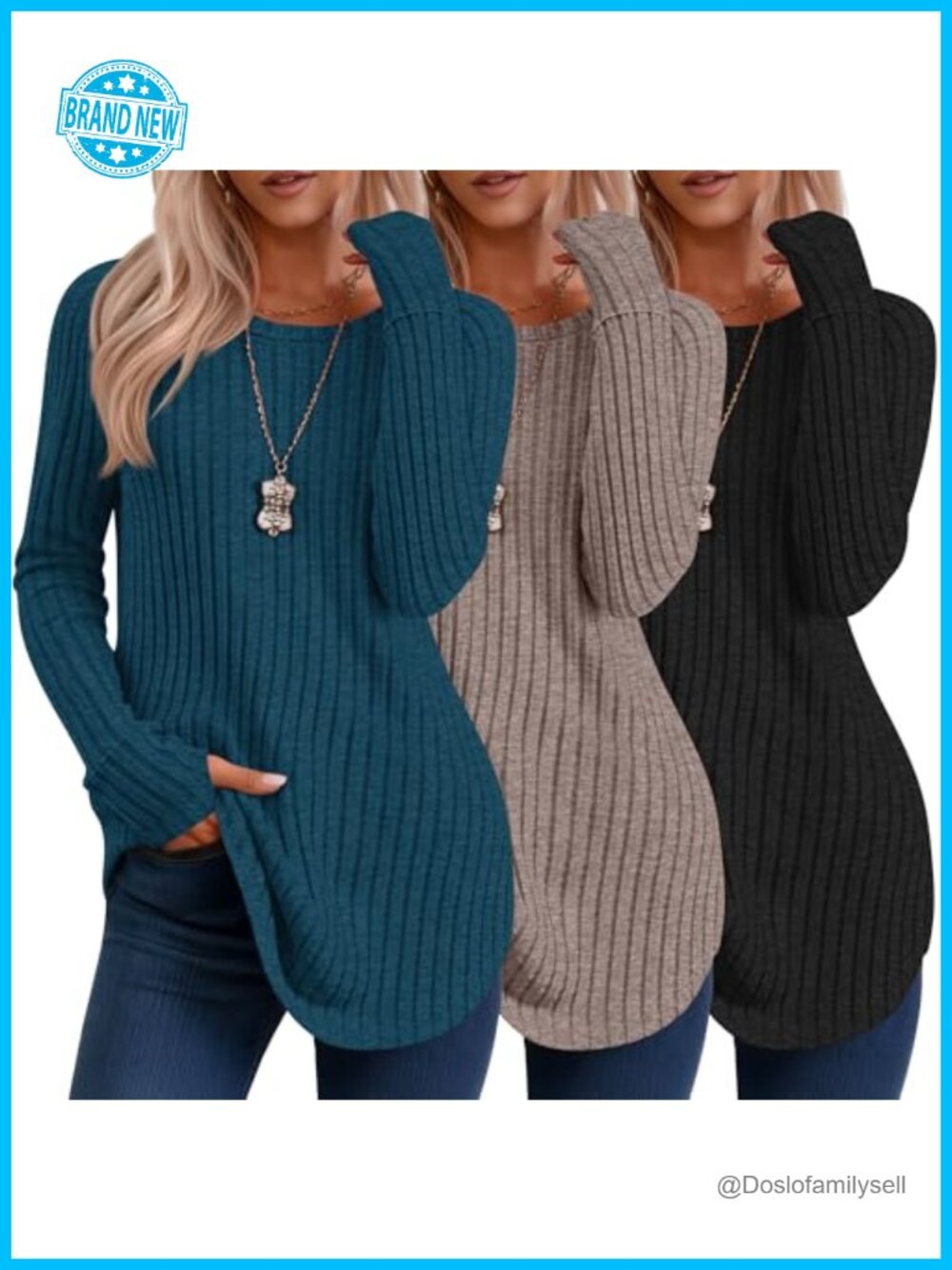 Riyiper Women's 3 Pack Long Sleeve Sweaters Thumb Hole Tunic Tops Pullover